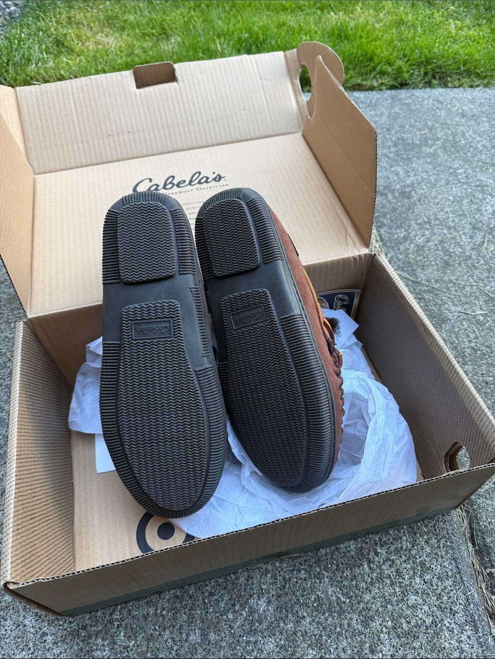 Cabela's Men's Brown Suede Moccasin Slippers with Leather Laces - Picture 2 of 2